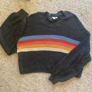 American Eagle cropped sweater, dark green with rainbow stripes, size large